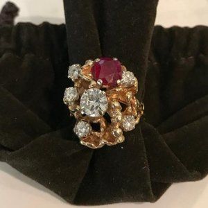 Antique Custom Designed Ladies Ruby & Diamond Ring